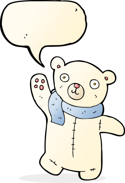 Bir insan tarafından çizilmiş konuşma balonlu şirin kutup ayısı.