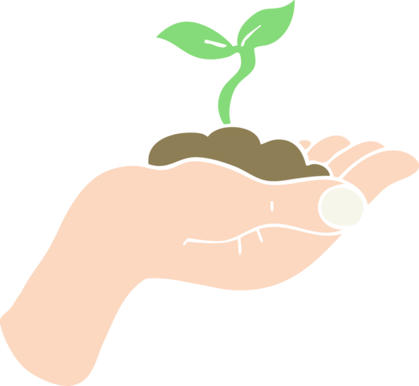 Bir insanın elinde büyüyen fidyenin düz renk çizimi