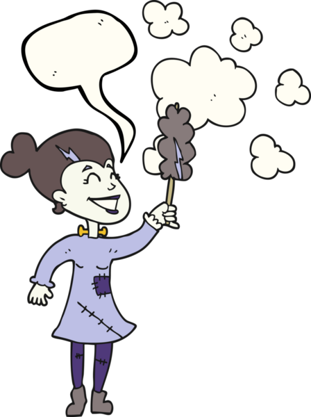 Bir insan tarafından çizilen serbest konuşma balonu çizilmiş zombi kadın.