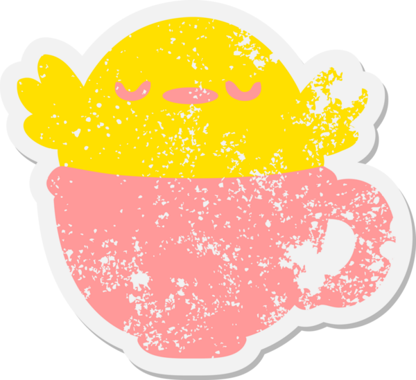 Bir insan tarafından çizilmiş grunge etiketinin içinde oturan sevimli yavru kuş.