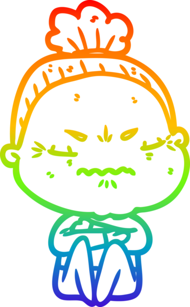 Gökkuşağı gradyan çizgi çizimi bir insan tarafından çizilmiş yaşlı bir kadın tarafından rahatsız edildi