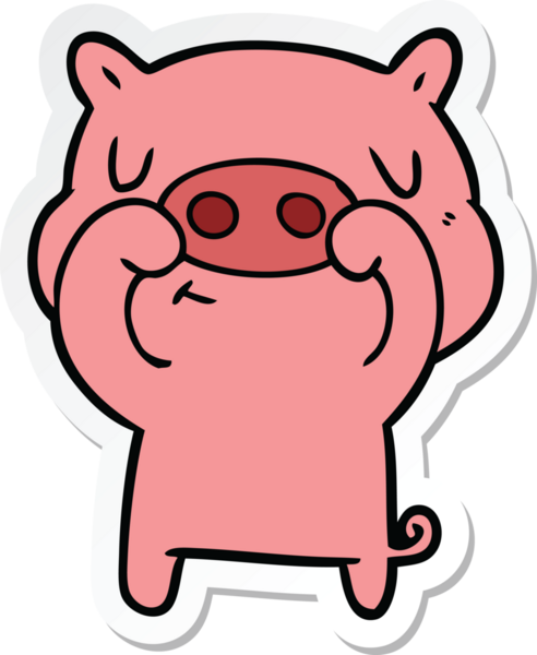 Bir insan tarafından çizilmiş çizgi film içerikli bir domuzun çıkartması.