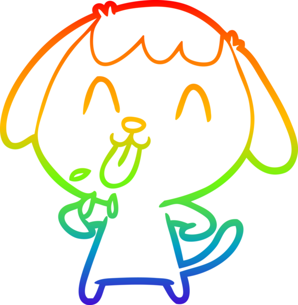 Gökkuşağı gradyan çizimi. Bir insan tarafından çizilmiş şirin bir köpek çizimi.