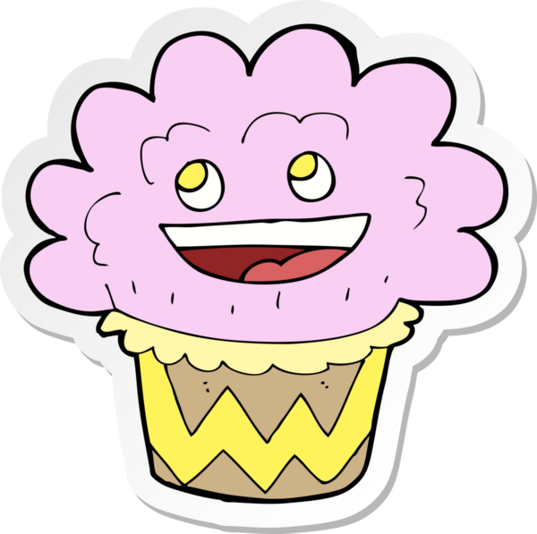 Bir insan tarafından çizilmiş mutlu kek etiketi.