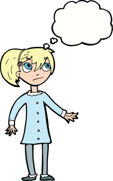 Bir insan tarafından çizilmiş düşünce balonlu endişeli bir kız.