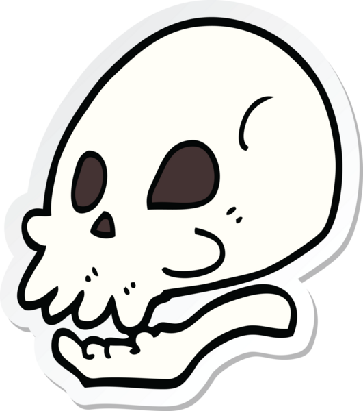 Bir insan tarafından çizilmiş bir karikatür kafatası çıkartması.