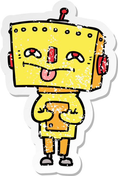 Bir insan tarafından çizilmiş karikatür robotunun sıkıntılı çıkartması.