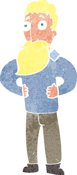 Bir insan tarafından çizilmiş sakallı bir çizgi film adamı.