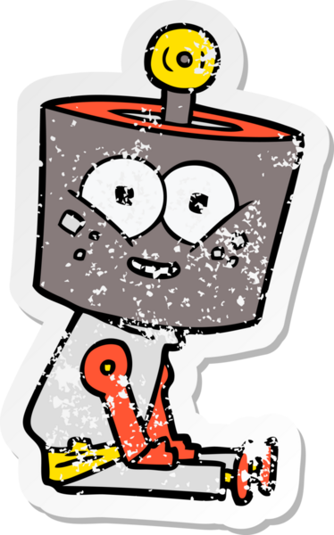 Bir insan tarafından çizilmiş mutlu çizgi film robotunun sıkıntılı çıkartması.