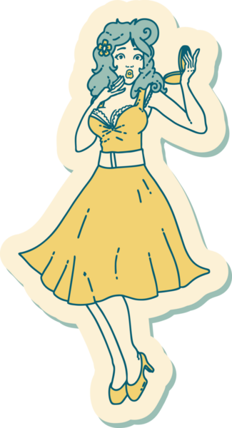 Geleneksel bir dövme stili. Bir insan tarafından çizilmiş, şaşırtılmış bir kız.