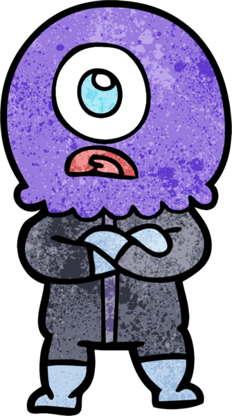 Sinirli çizgi film Tepegöz uzaylı uzay adamı bir insan tarafından çizildi.