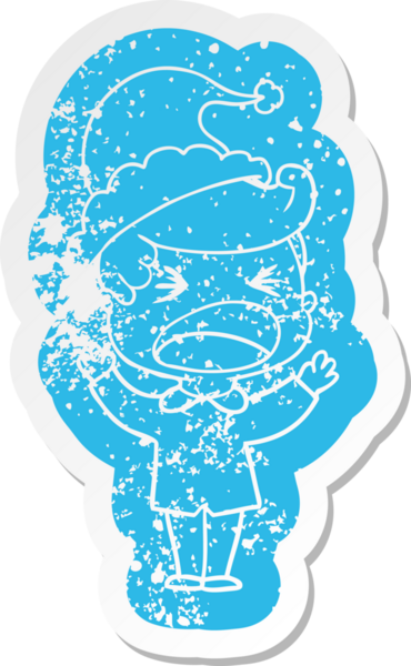 Bir insan tarafından çizilmiş Noel Baba şapkası giyen bağıran bir adamın garip bir karikatürü.