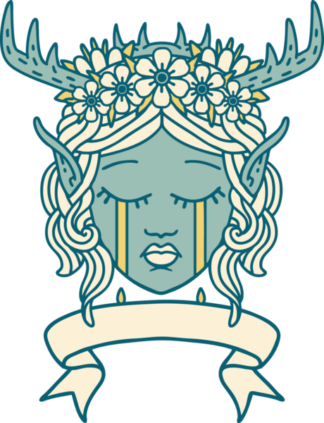 Retro Dövme Tarzı Elf Karakter Yüzü Bir insan tarafından çizilmiş pankartıyla