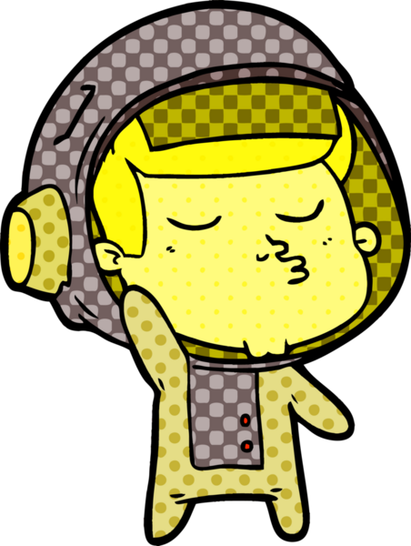 Bir insan tarafından çizilmiş kendine güvenen bir astronot çizgi filmi.