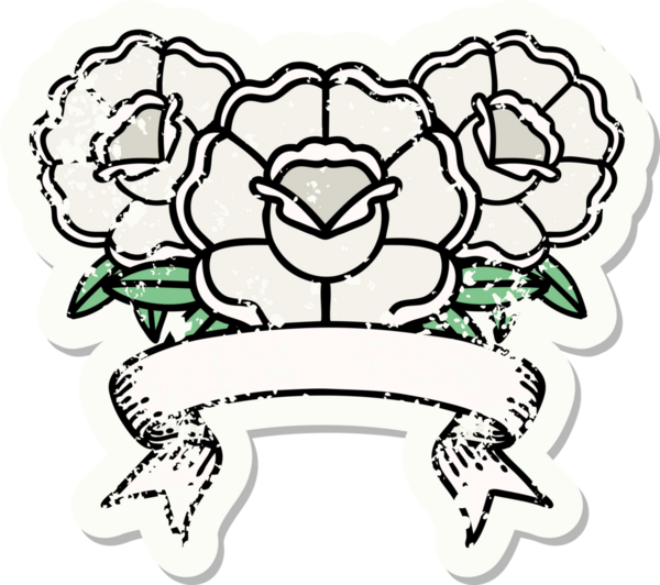 Bir insan tarafından çizilmiş bir buket çiçeğin bayrağını taşıyan eski bir etiket.