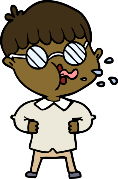 Bir insan tarafından çizilmiş gözlük takan çizgi film çocuğu.