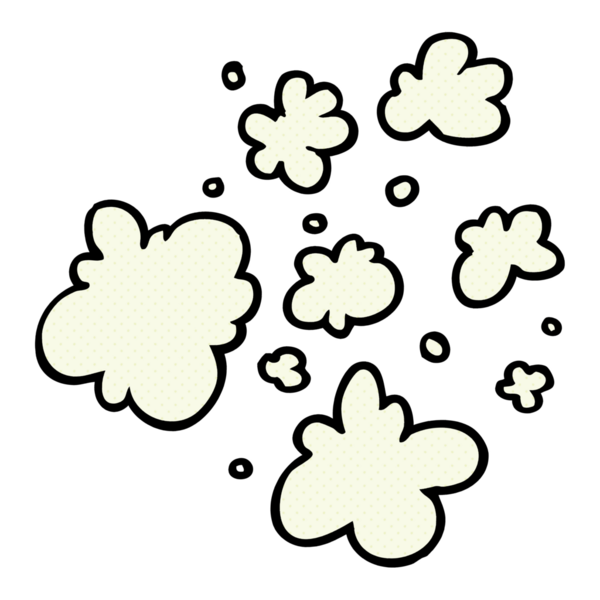 Bir insan tarafından çizilmiş el yazısıyla çizilmiş karikatür, dumanla süslenmiş elementler.