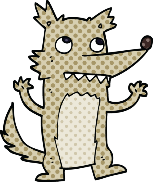 Bir insan tarafından çizilmiş çizgi roman tarzı bir kurt.