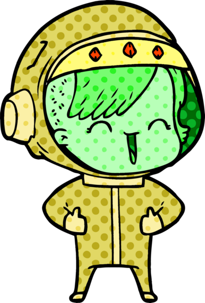 Bir insan tarafından çizilmiş mutlu uzay kızı.