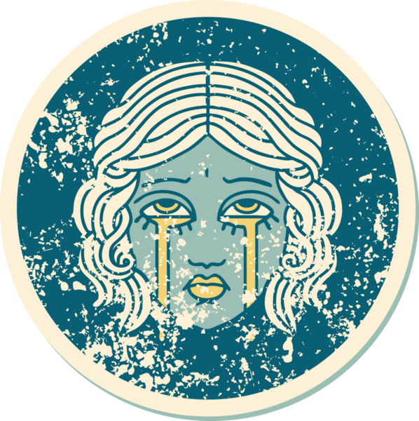 Bir insan tarafından çizilmiş ağlayan kadın yüzünün sembolik dövmeli görüntüsü.