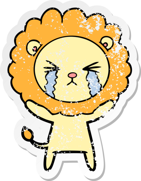 Bir insan tarafından çizilmiş ağlayan bir aslanın dertli çıkartması.