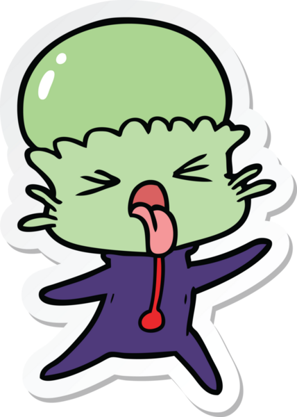 Bir insan tarafından çizilmiş garip bir uzaylı çizgi film çıkartması.