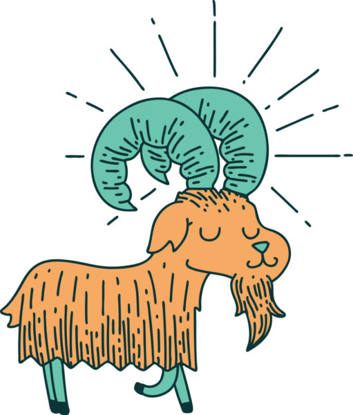 Bir insan tarafından çizilmiş geleneksel mutlu keçi dövmesi.