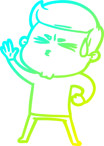 Bir insan tarafından çizilmiş terleyen bir çizgi film karakteri çizimi.