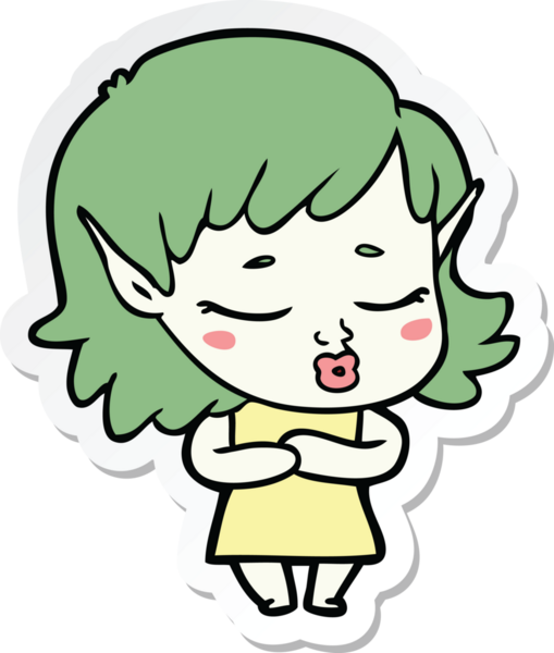 Bir insan tarafından çizilmiş utangaç bir elf kızının çıkartması.