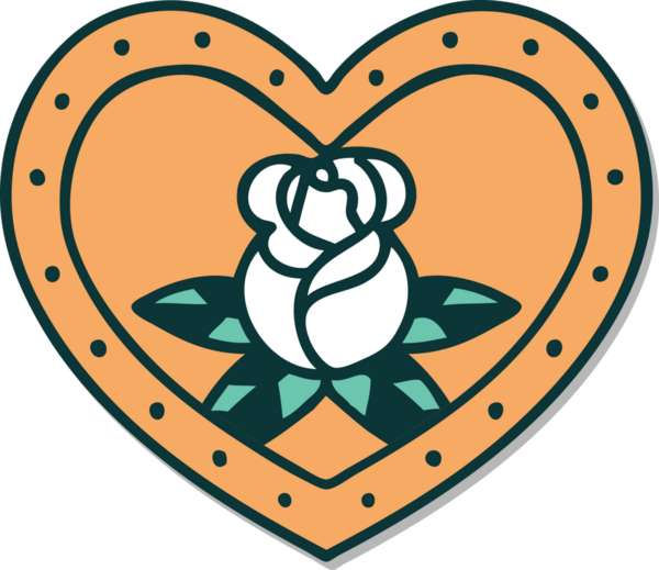 Geleneksel kalp stili dövme çıkartması ve bir insan tarafından çizilmiş çiçekler.