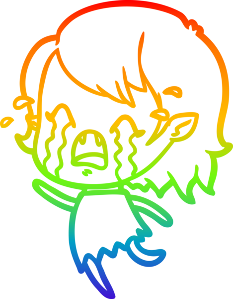 Gökkuşağı gradyan çizimi bir insan tarafından çizilmiş ağlayan vampir kız çizgi