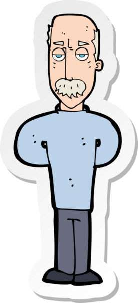 Çizgi film çıkartması. Bir insan tarafından çizilmiş kel bir adam.