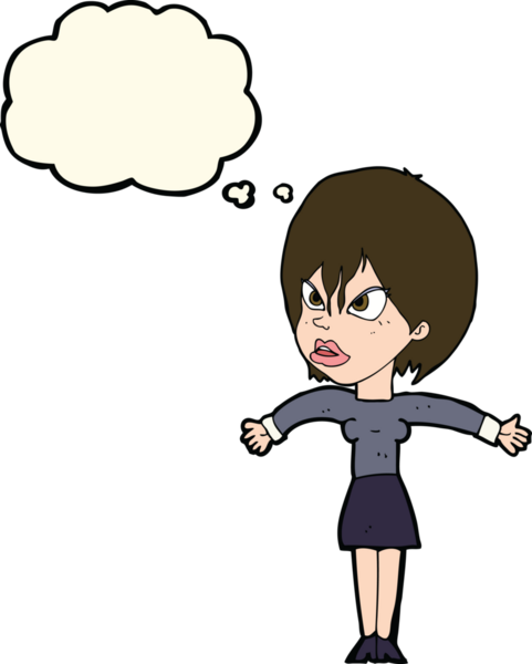 Bir insan tarafından çizilmiş düşünce baloncuğuyla rahatsız bir kız.