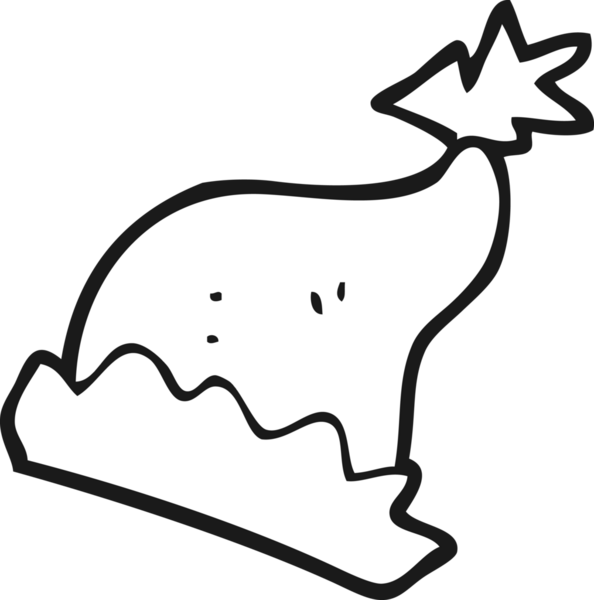 Bir insan tarafından çizilmiş siyah beyaz çizgi film Noel Baba şapkası