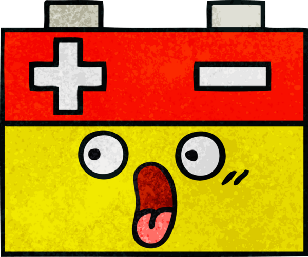 Bir insan tarafından çizilmiş bir araba aküsünün retro grunge desen karikatürü