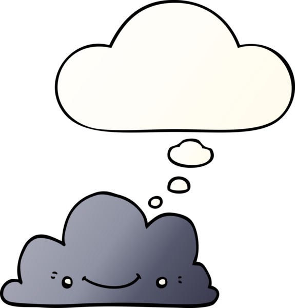 Düşünce baloncuğu olan sevimli çizgi film bulutu bir insan tarafından çizilmiş.