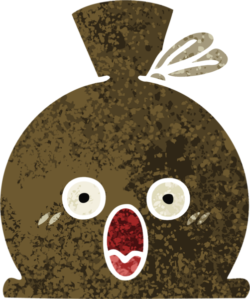 Bir insan tarafından çizilmiş bir çuvalın retro illüstrasyon tarzı karikatürü