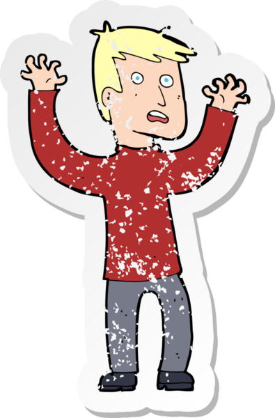 Bir insanın çizdiği korku dolu bir karikatürün gerilimli çıkartması.