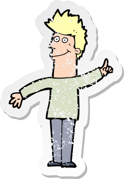 İnsan tarafından çizilmiş bir fikri olan karikatürcü bir adamın gerilimli çıkartması.