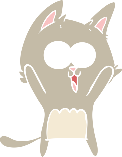 Bir insan tarafından çizilmiş komik düz renkli çizgi film kedisi.