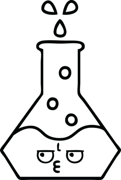 Bir insan tarafından çizilmiş bir bilim şişesinin çizgi çizimi.
