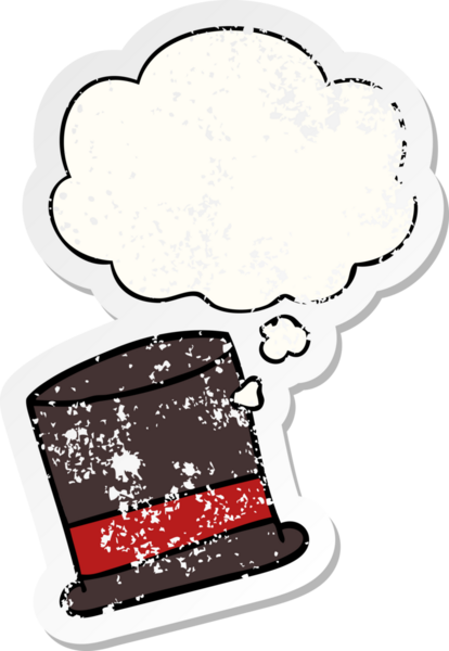 Düşünce baloncuklu çizgi film şapkası bir insan tarafından çizilmiş yıpranmış bir çıkartma gibi.