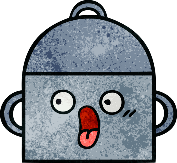 Bir insan tarafından çizilmiş yemek tenceresinin retro grunge desenli karikatürü