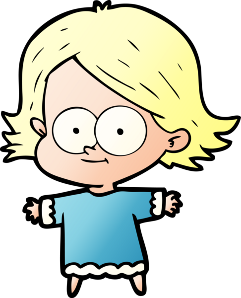 Bir insan tarafından çizilmiş mutlu çizgi film kızı.