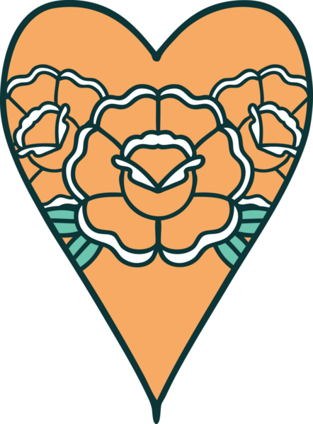 Bir insan tarafından çizilmiş kalp ve çiçeklerin ikonik dövme şekli