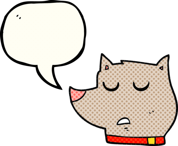 Bir insan tarafından çizilmiş serbest çizilmiş çizgi roman konuşma balonu çizgi film köpeği.