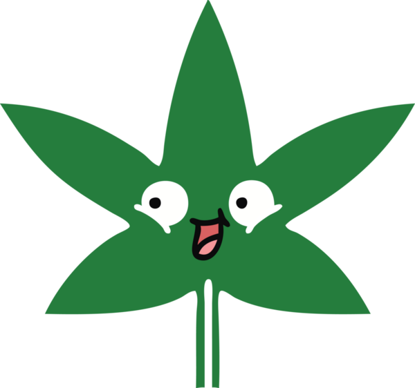 Bir insan tarafından çizilmiş marihuana yaprağının düz renkli retro karikatürü