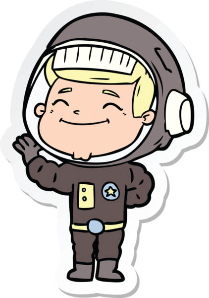 Bir insan tarafından çizilmiş mutlu bir astronotun çıkartması.