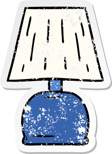 Bir insan tarafından çizilmiş yatağın kenarındaki lambanın çizilmiş karikatürü.