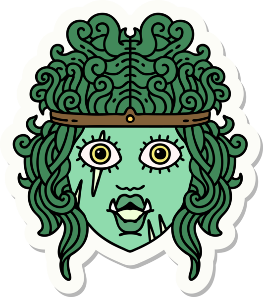 Bir insan tarafından çizilmiş bir ork barbar karakterinin çıkartması.